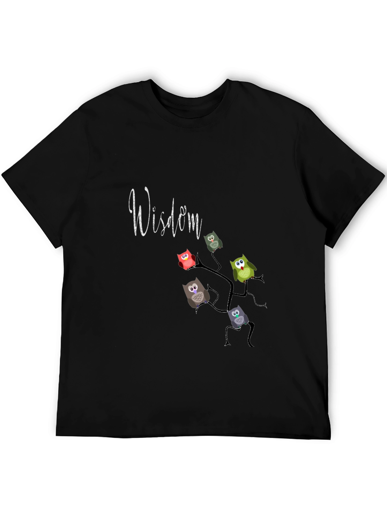Wisdom Owl Branch Graphic T-Shirt - Black