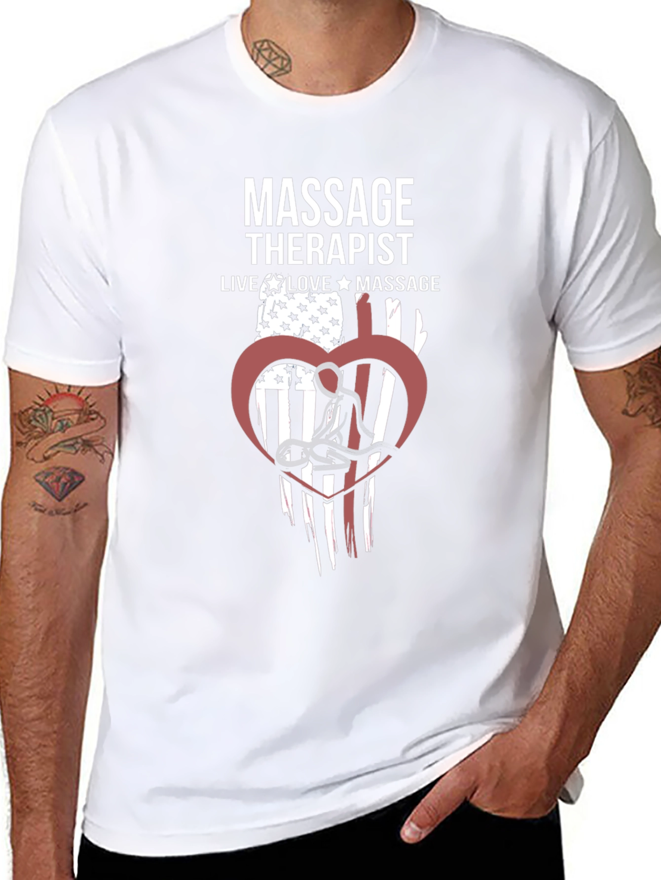 Massage Therapist American Flag Heart Graphic T-Shirt