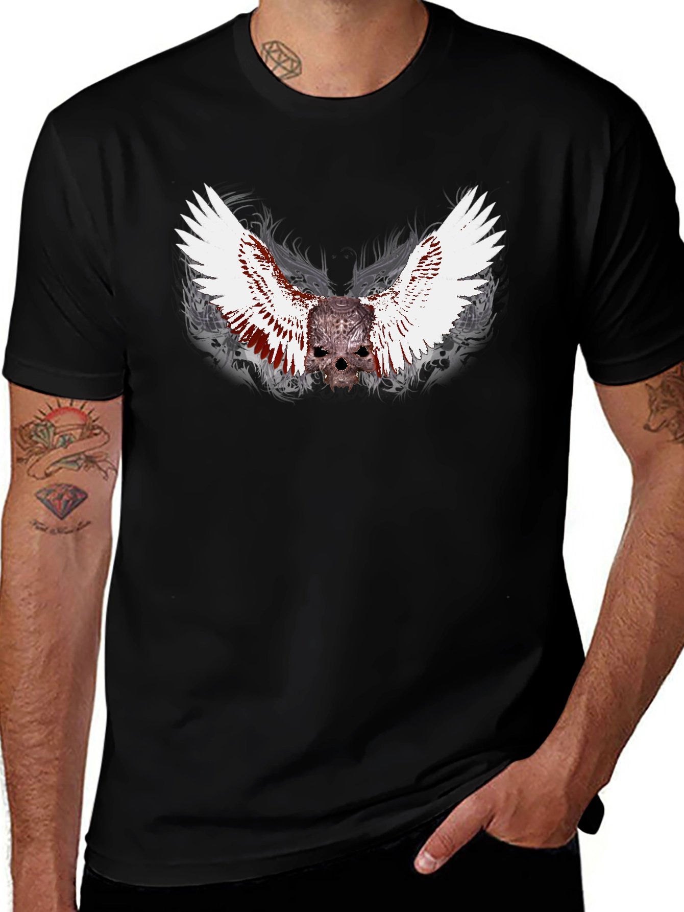 Winged Skull Graphic Black T-Shirt