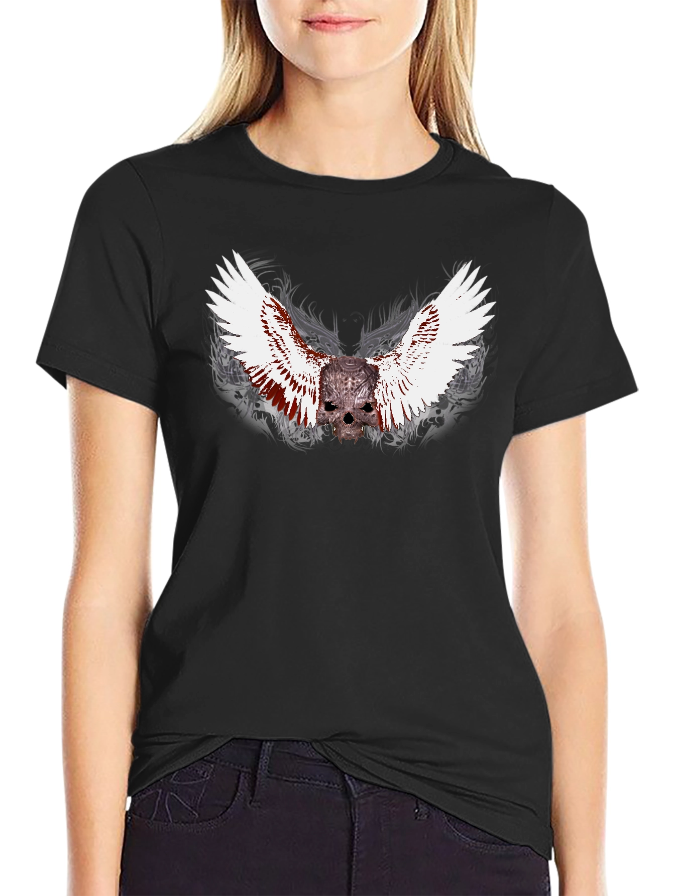 Winged Skull Graphic Black T-Shirt