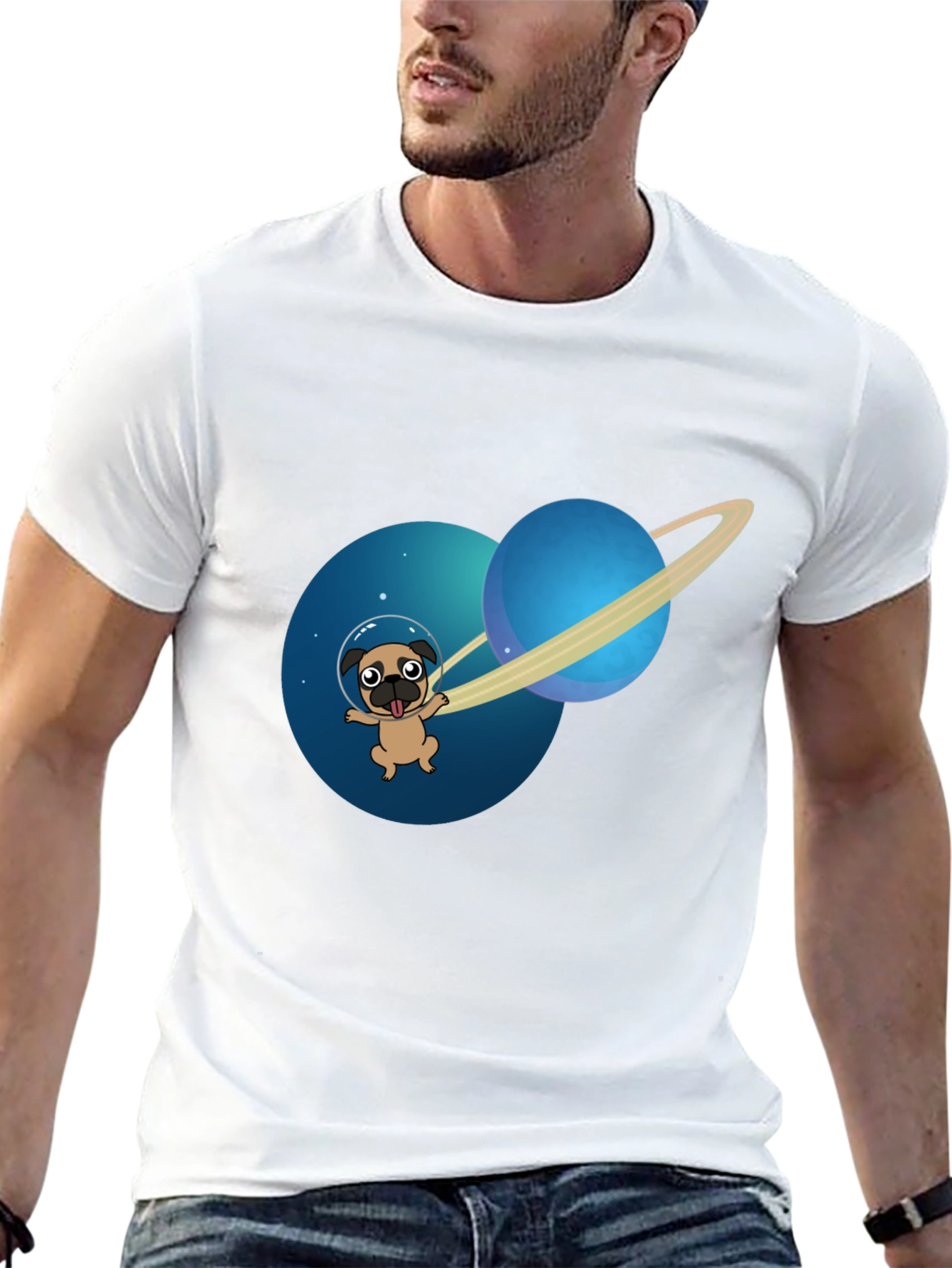 Pug in Space T-Shirt - Cute Dog Astronaut Tee