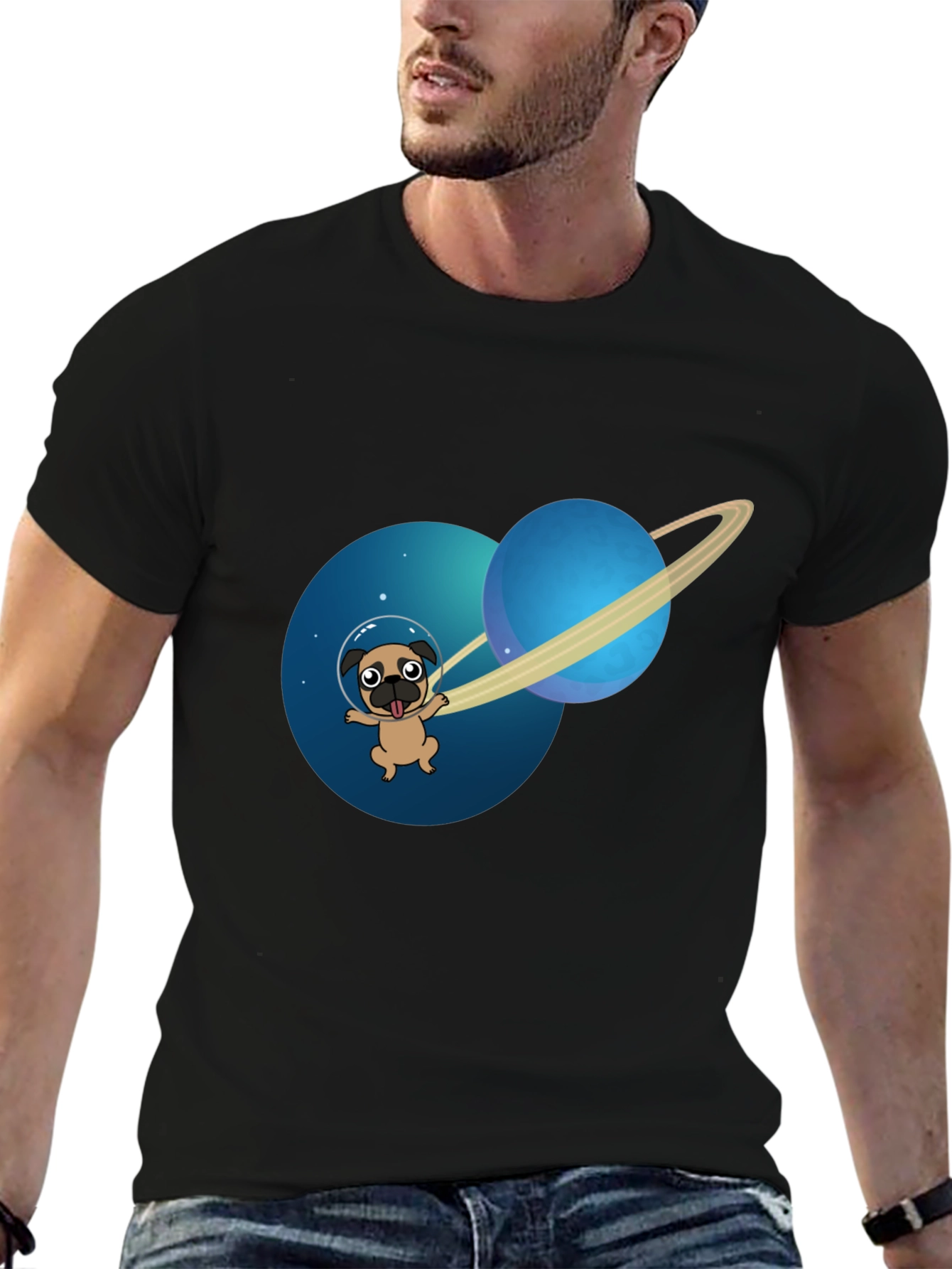 Pug in Space T-Shirt - Cute Dog Astronaut Tee