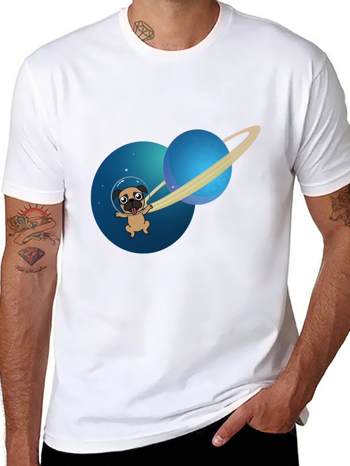 Pug in Space T-Shirt - Cute Dog Astronaut Tee