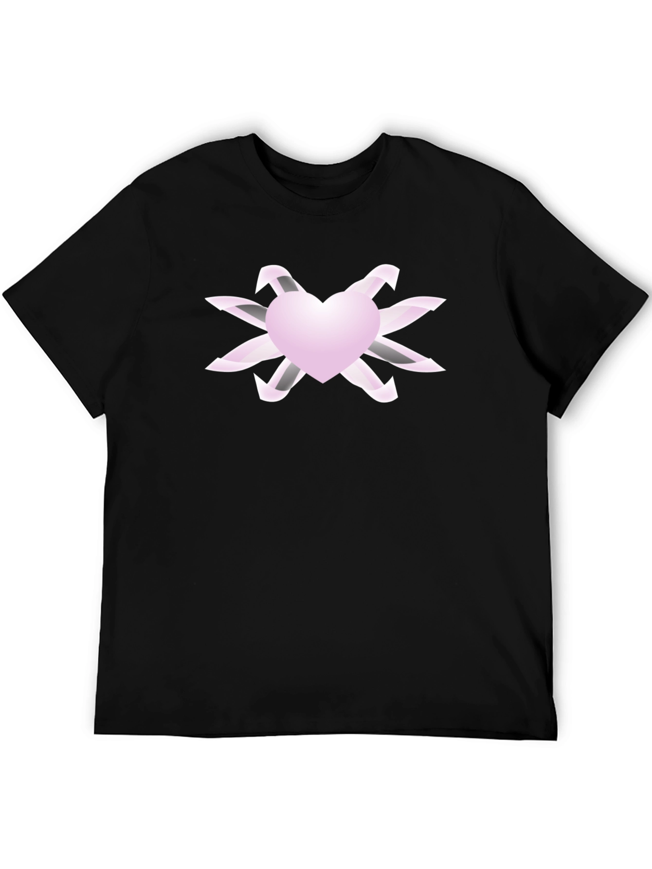 Heart & Ribbon Graphic Tee - Stylish Black T-Shirt