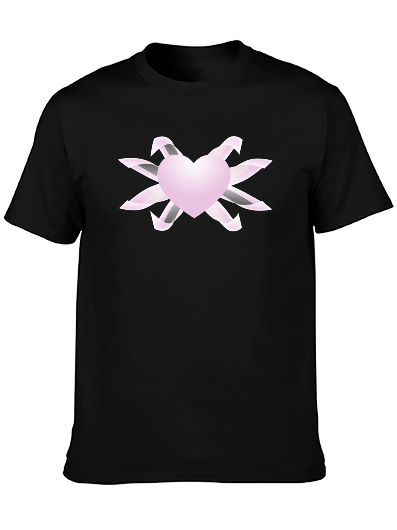 Heart & Ribbon Graphic Tee - Stylish Black T-Shirt