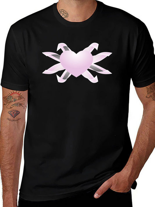 Heart & Ribbon Graphic Tee - Stylish Black T-Shirt