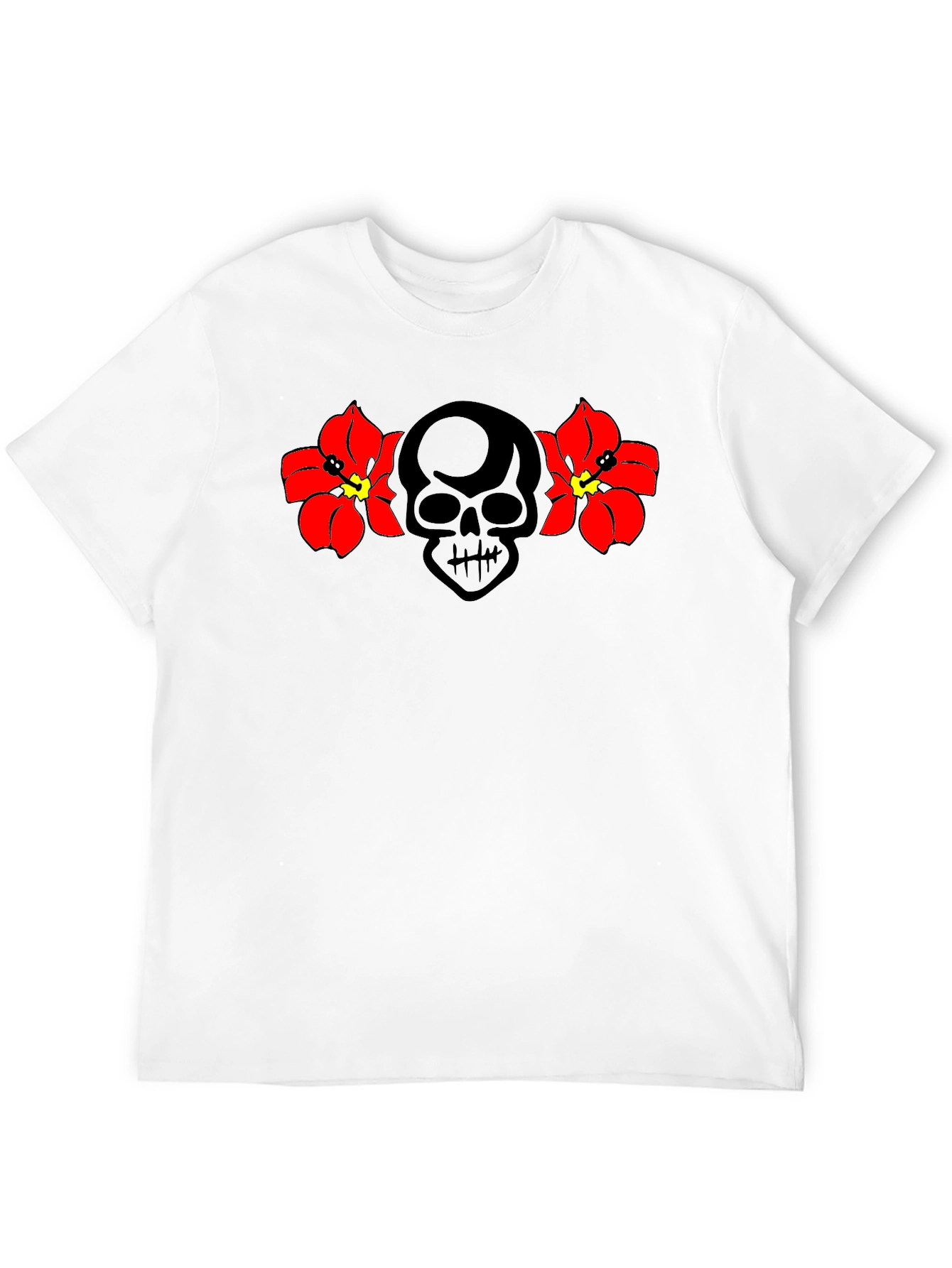 Skull & Flower Graphic Print Black T-Shirt