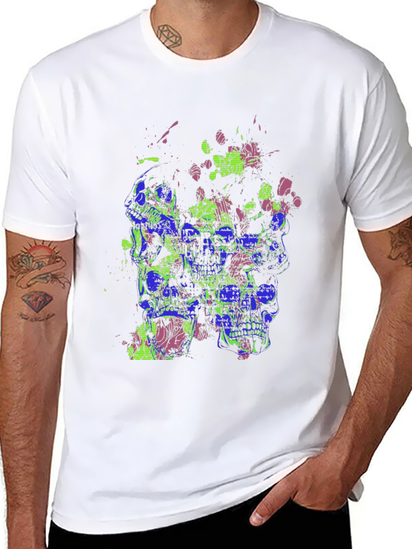 Skull Splatter Graphic Print Crew Neck T-Shirt