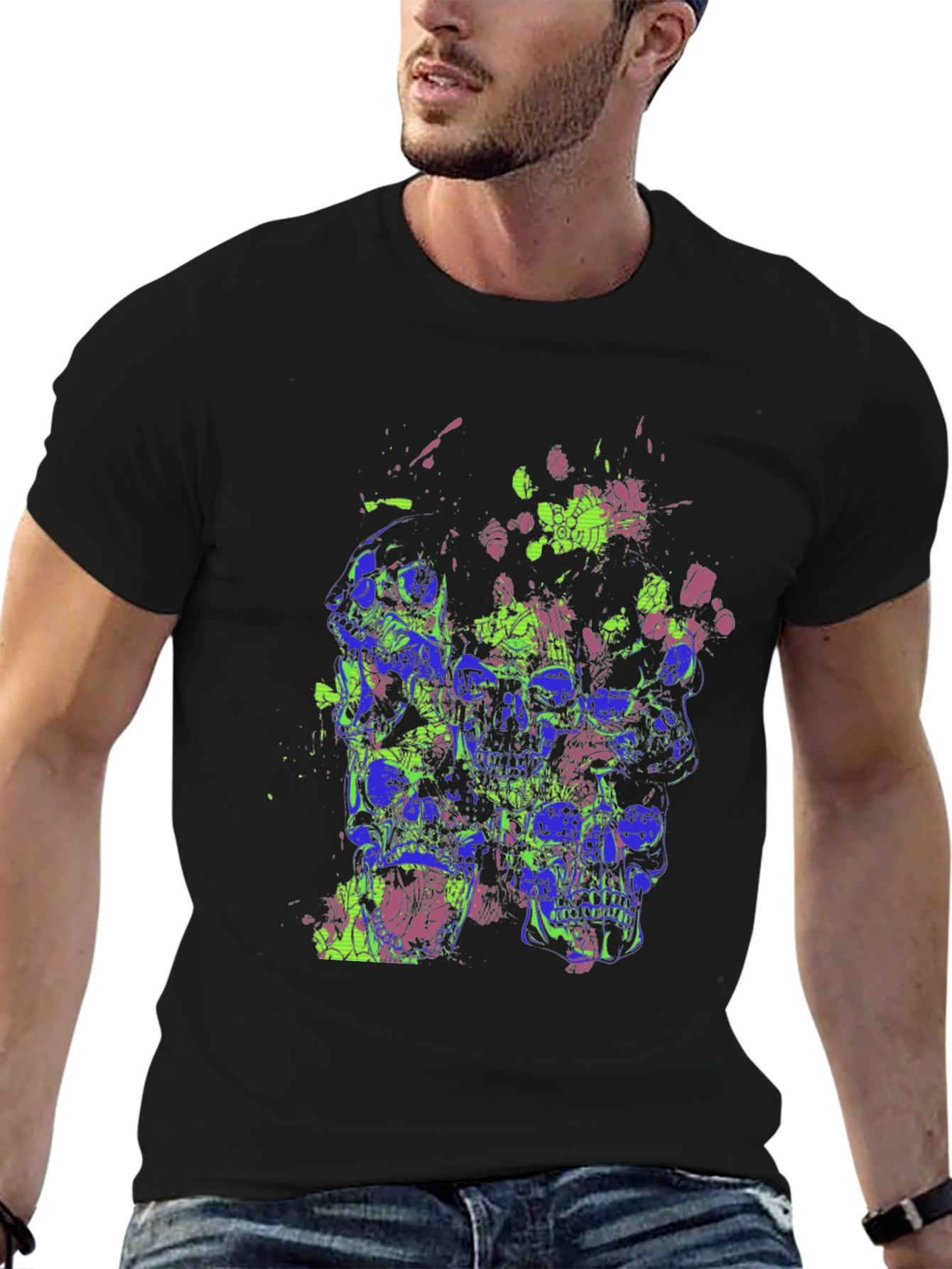 Skull Splatter Graphic Print Crew Neck T-Shirt