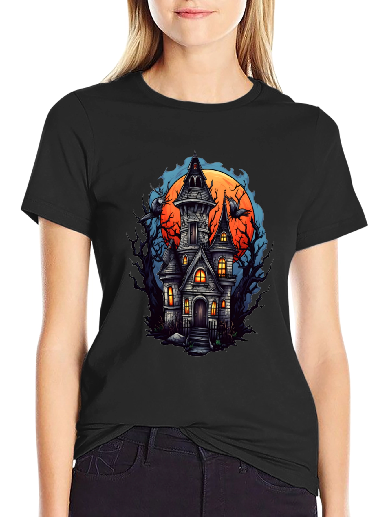 Haunted House Graphic Tee - Spooky Season Shirt