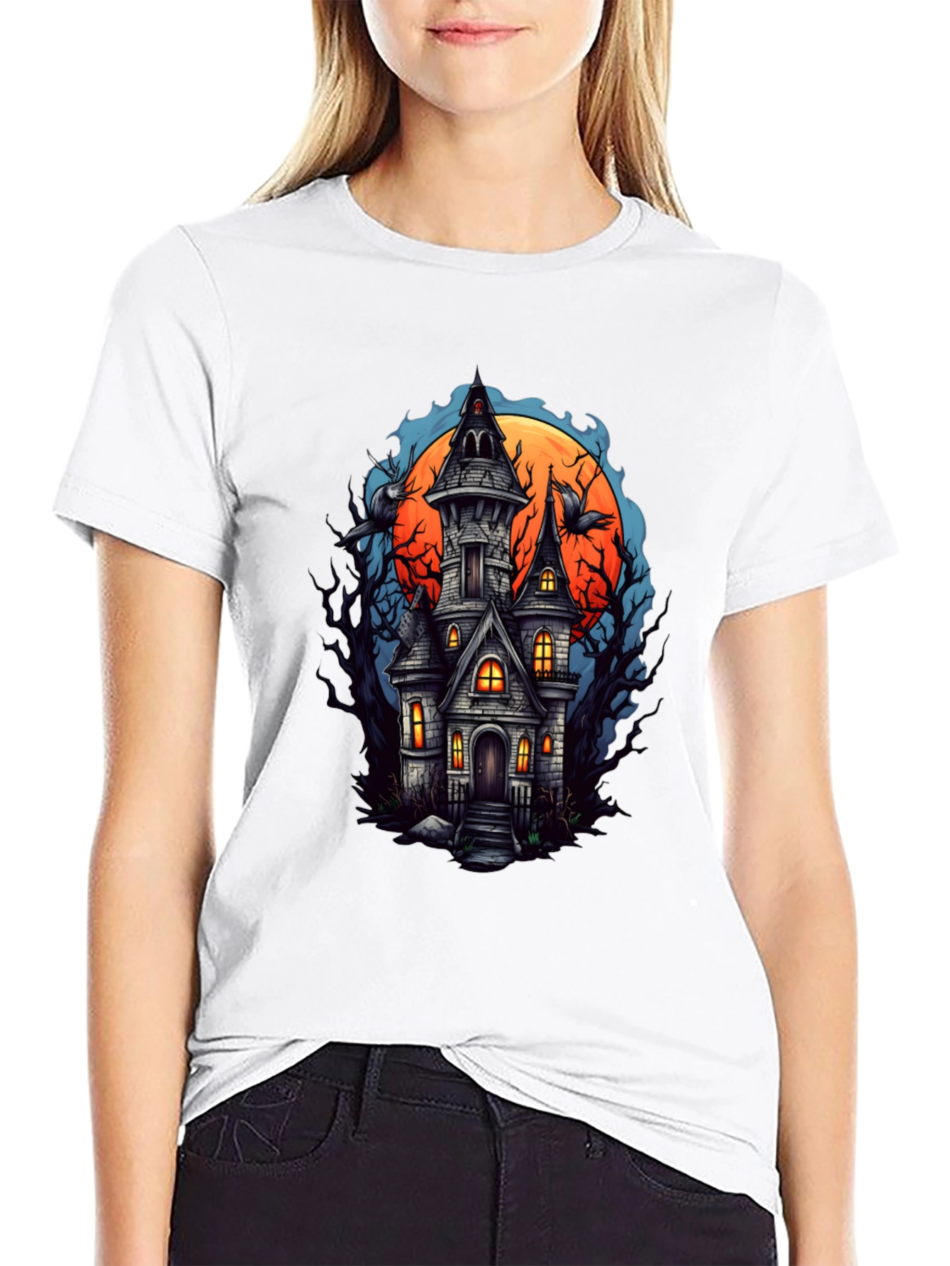 Haunted House Graphic Tee - Spooky Season Shirt