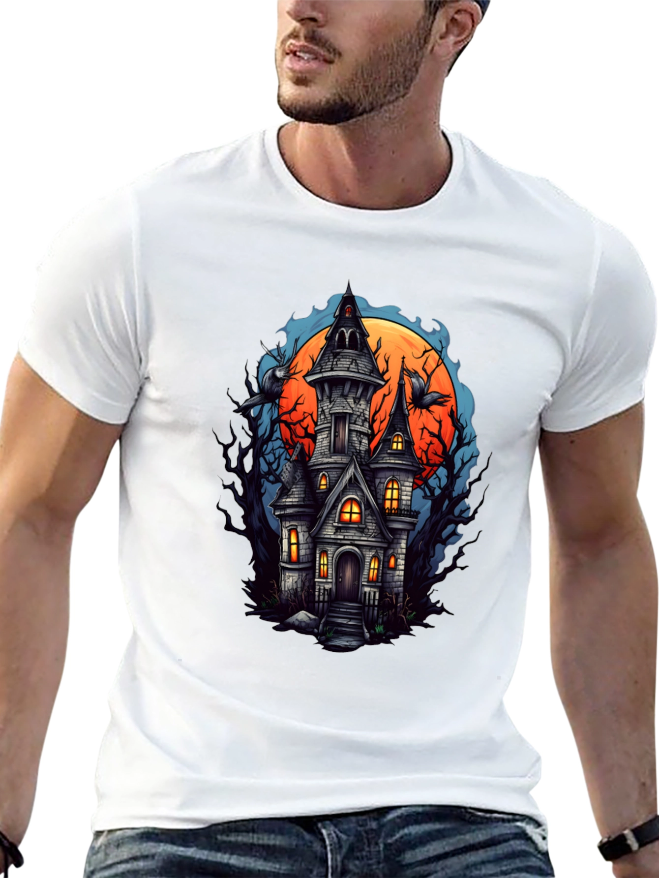 Haunted House Graphic Tee - Spooky Season Shirt