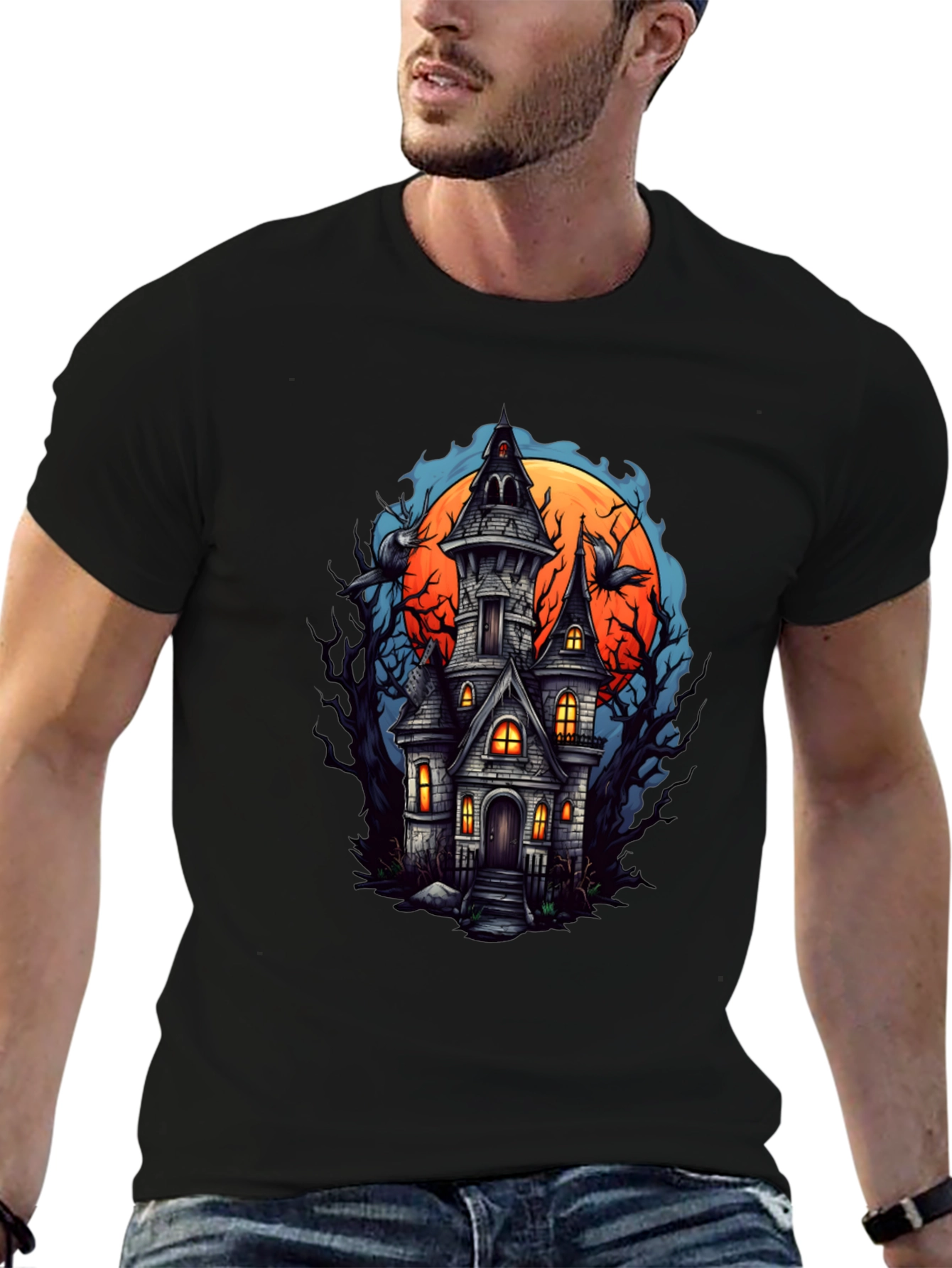 Haunted House Graphic Tee - Spooky Season Shirt