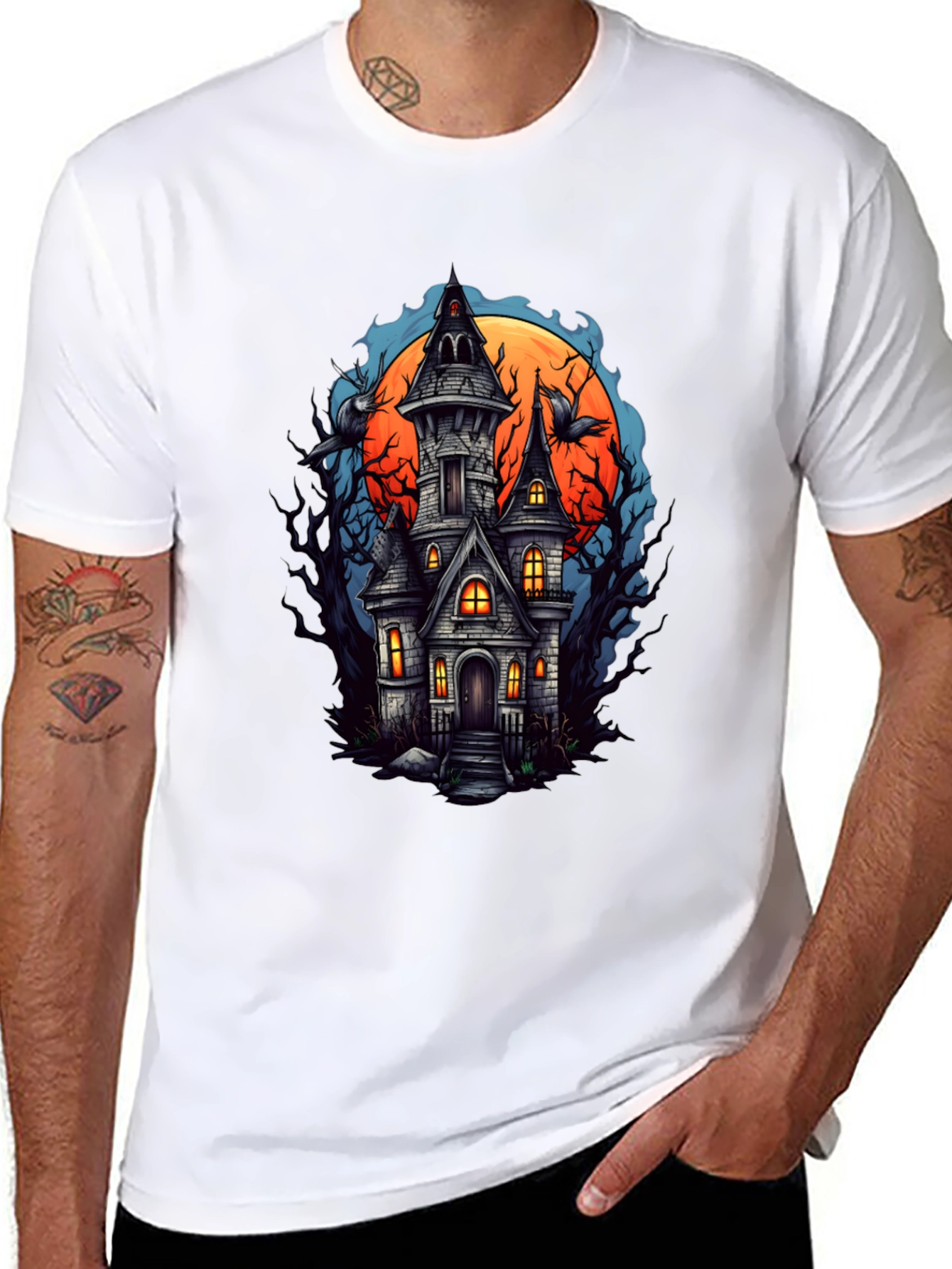 Haunted House Graphic Tee - Spooky Season Shirt