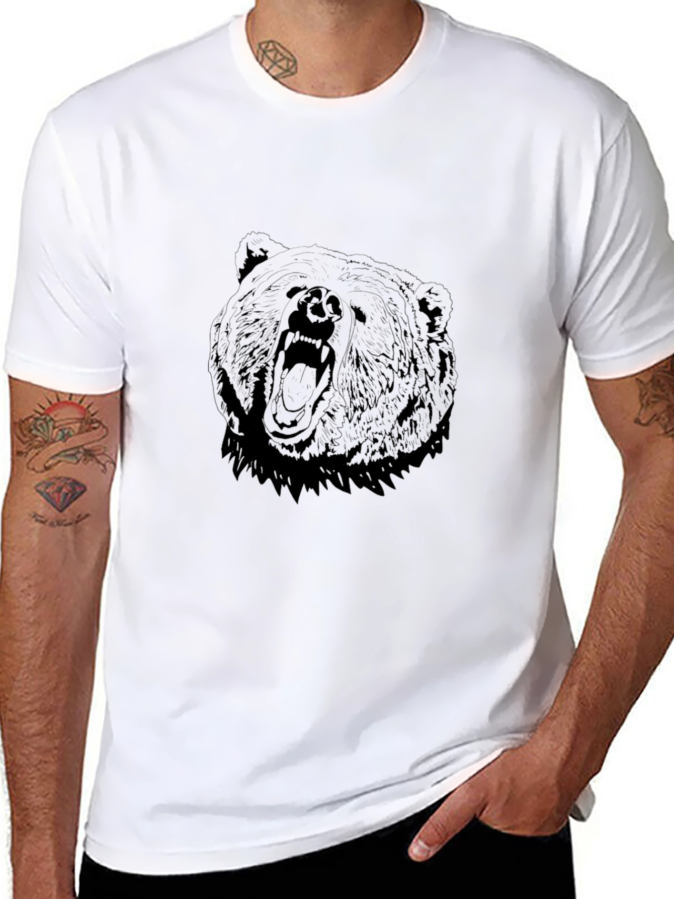 Mens Black Bear Graphic Tee - Roaring Style