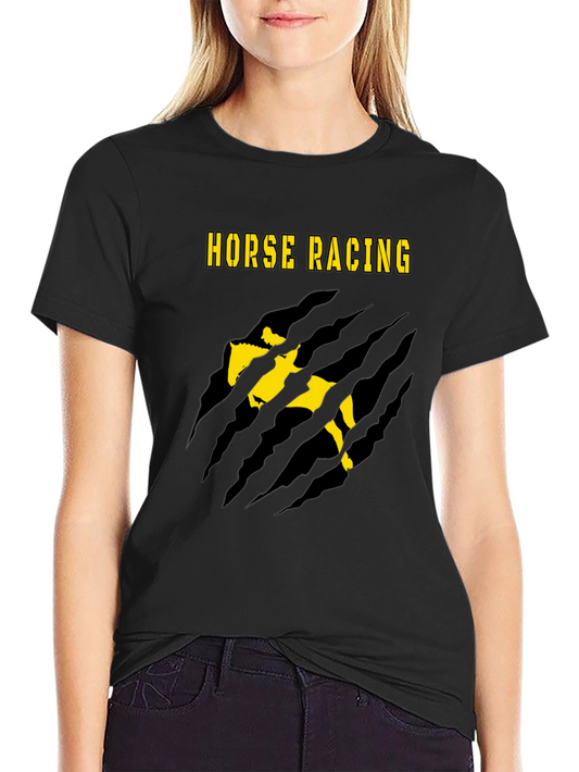 Horse Racing Graphic Tee - Black Cotton Blend T-Shirt