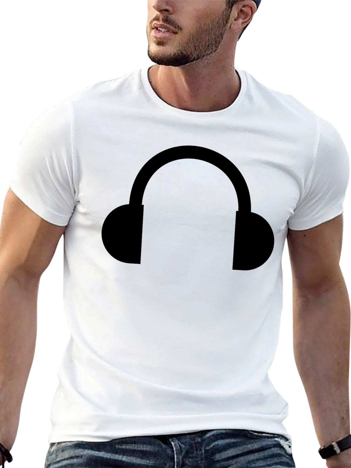 Headphone Graphic Tee - Black Cotton Comfort