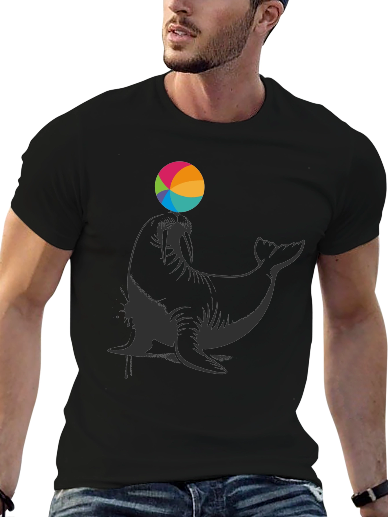 Seal Balancing Ball Graphic T-Shirt