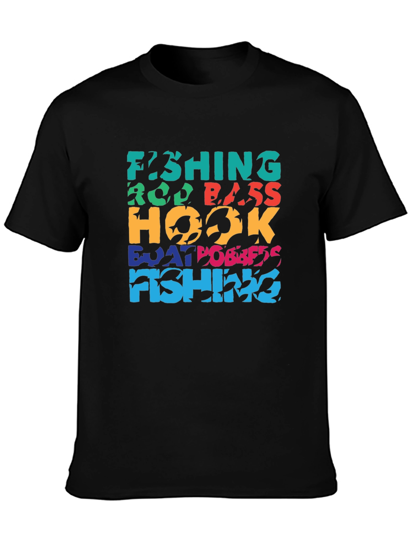 Fishing Word Art Black T-Shirt
