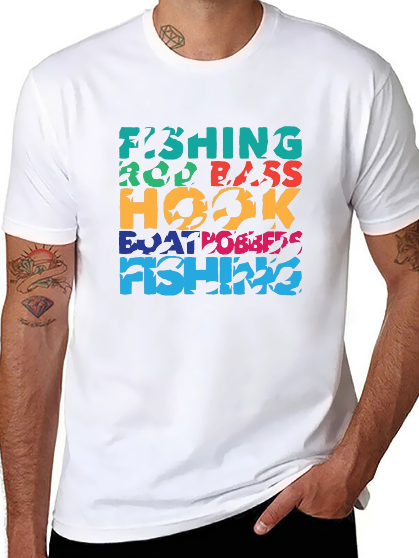 Fishing Word Art Black T-Shirt