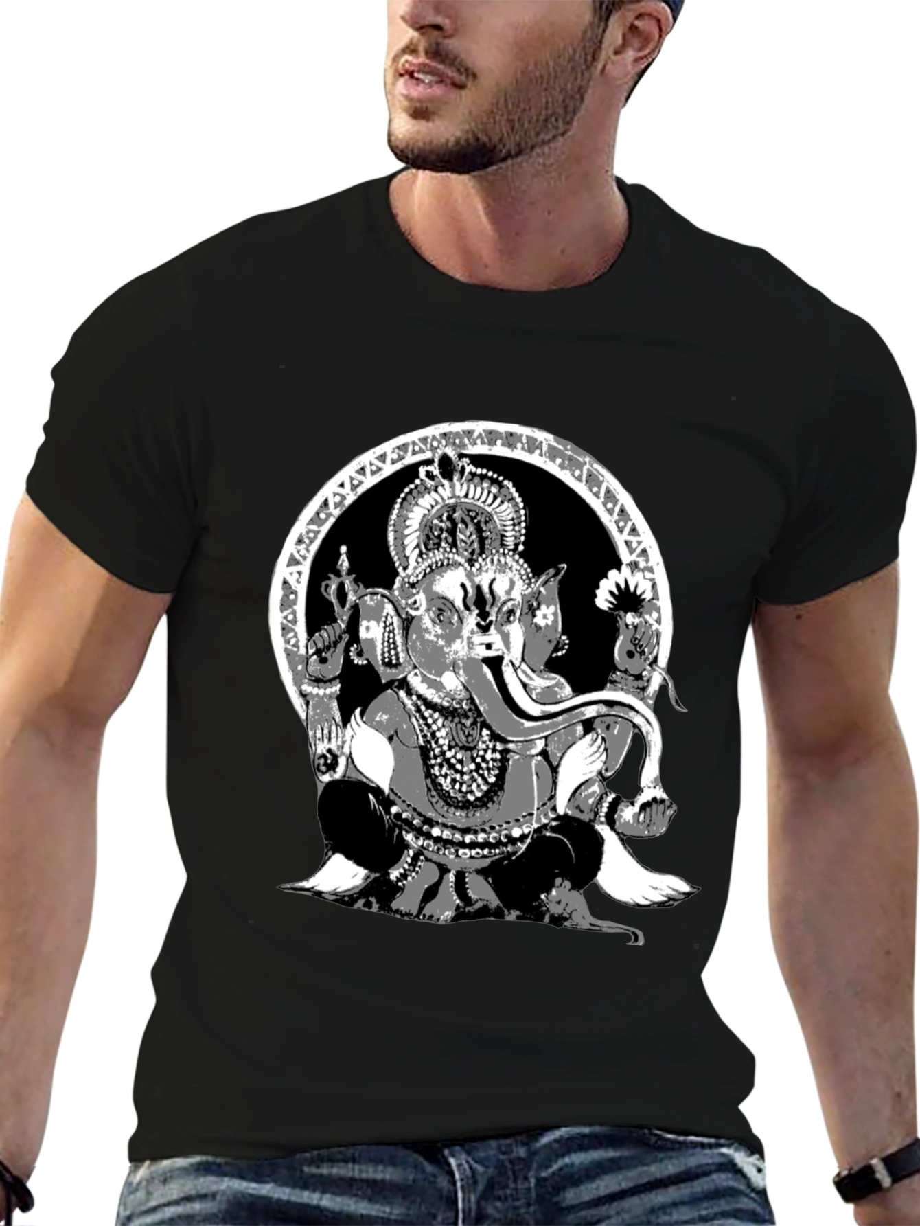 Ganesha Graphic Print Black T-Shirt