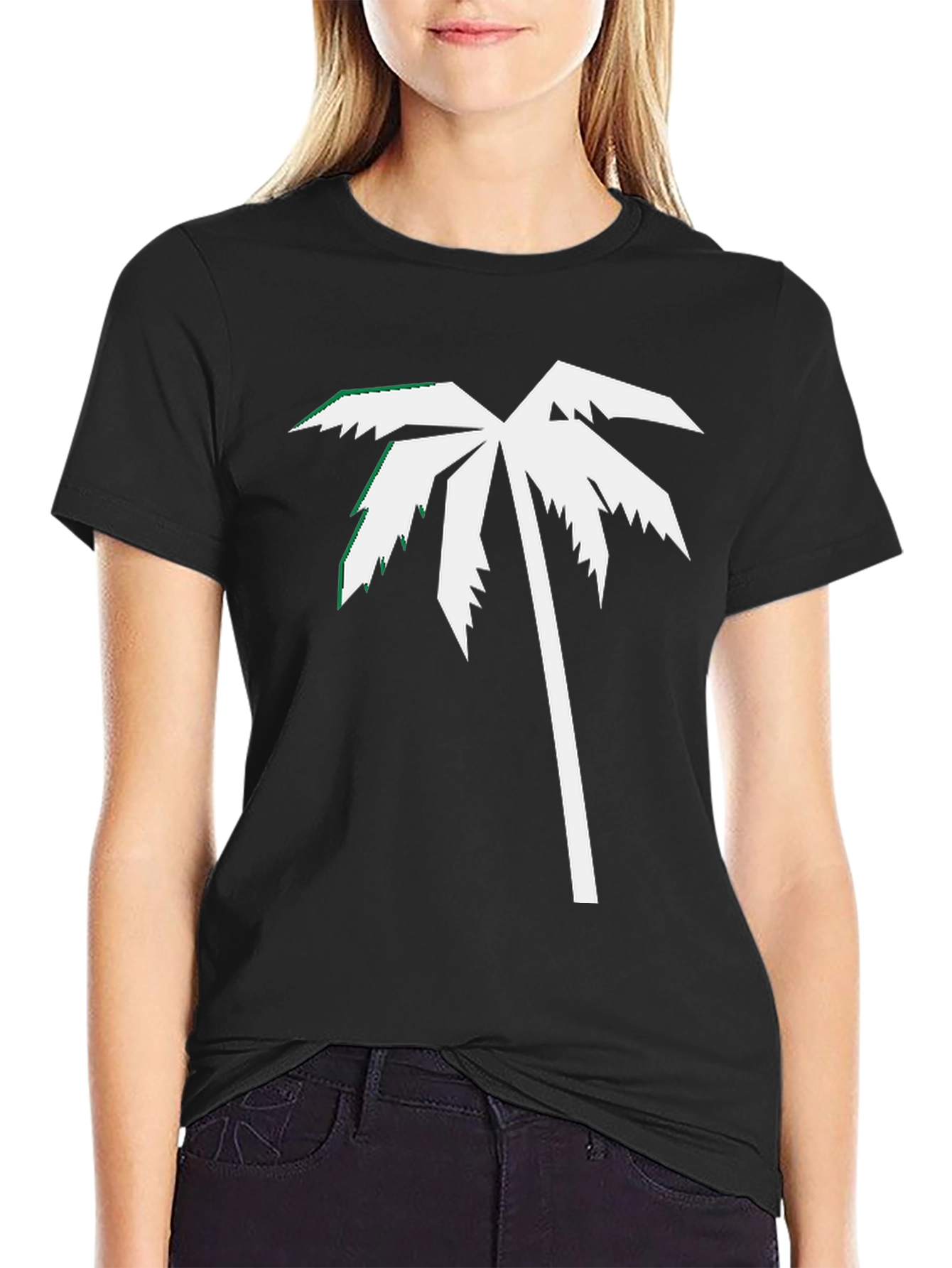 Palm Tree Graphic Tee - Black Cotton Blend