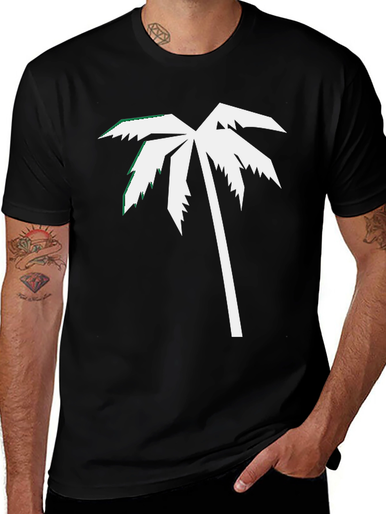 Palm Tree Graphic Tee - Black Cotton Blend