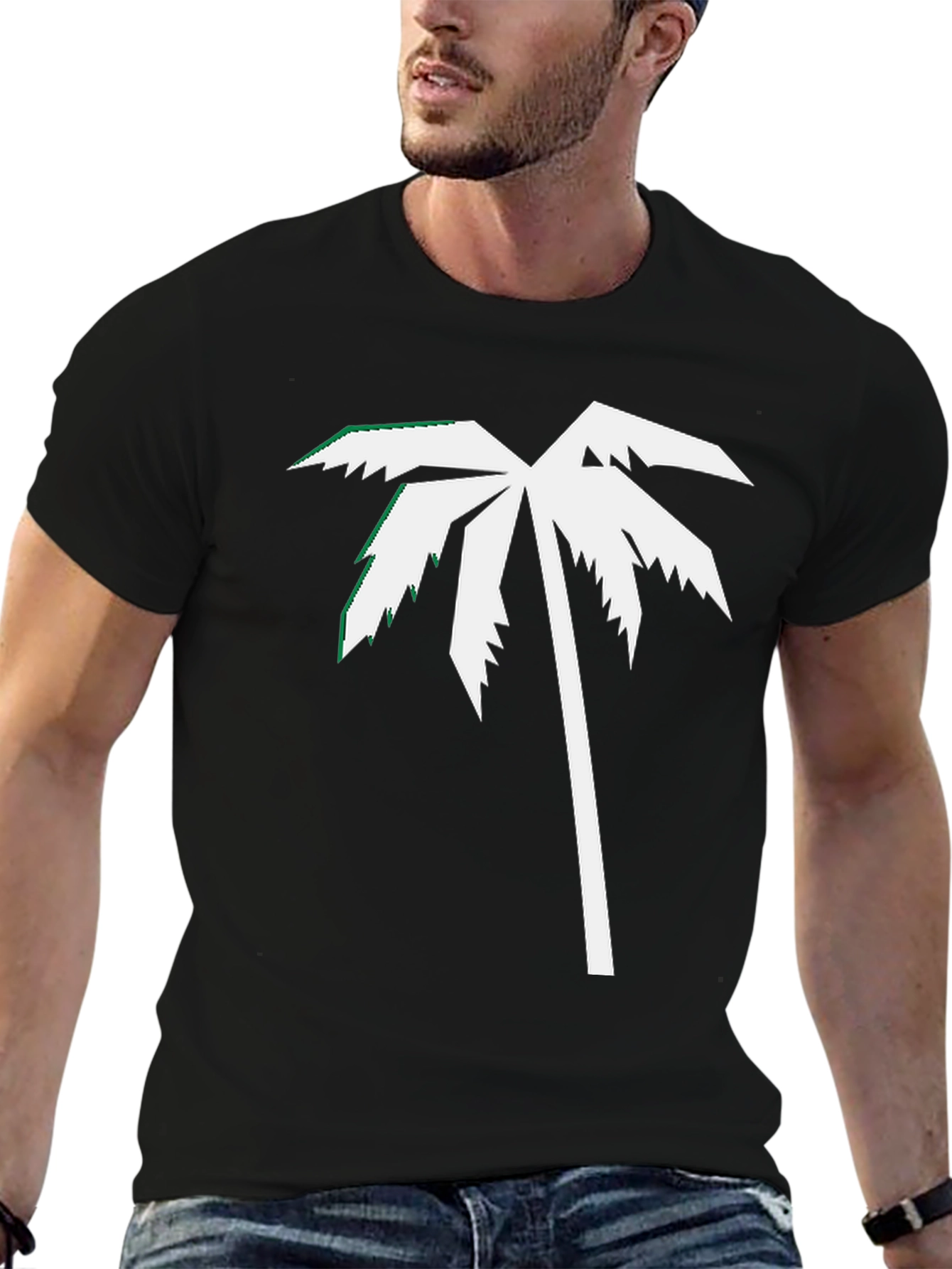 Palm Tree Graphic Tee - Black Cotton Blend