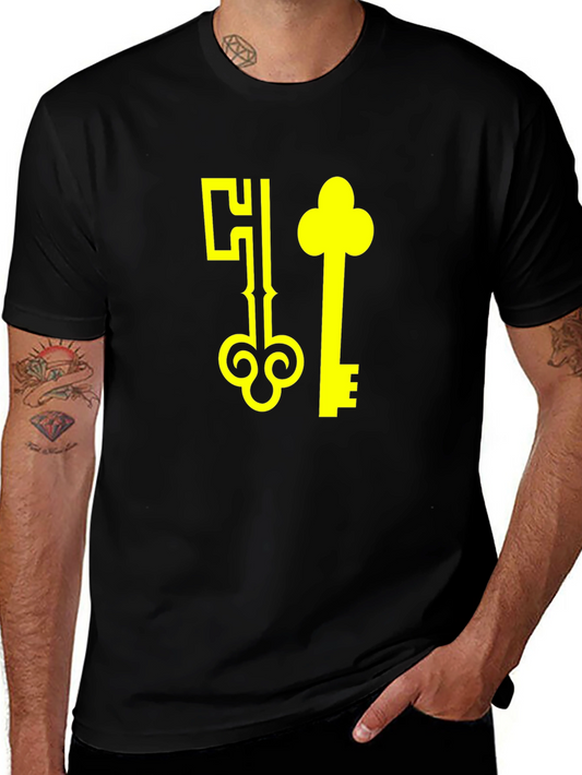 Black T-Shirt with Yellow Keys Graphic