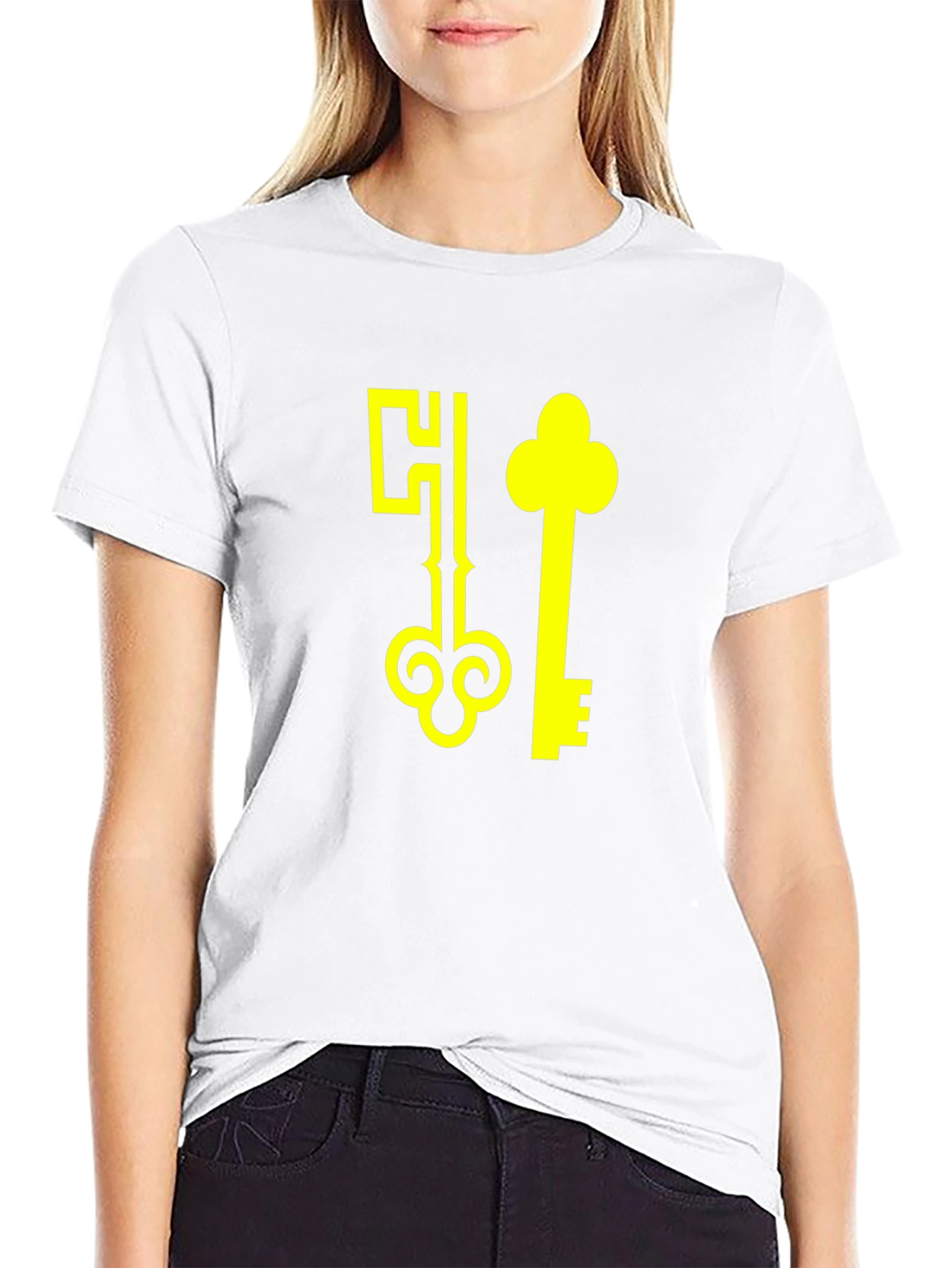 Black T-Shirt with Yellow Keys Graphic