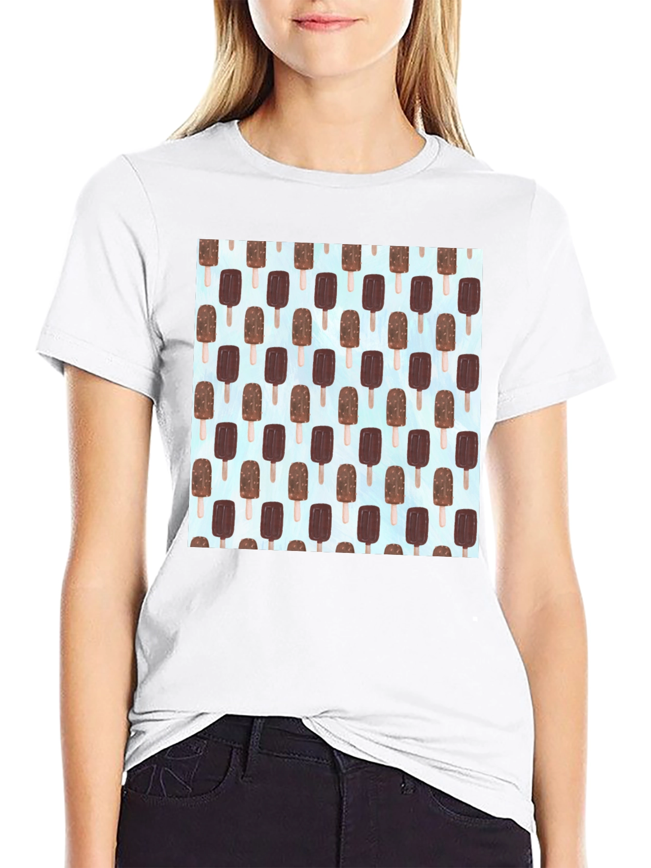Ice Cream Pattern T-Shirt - Black