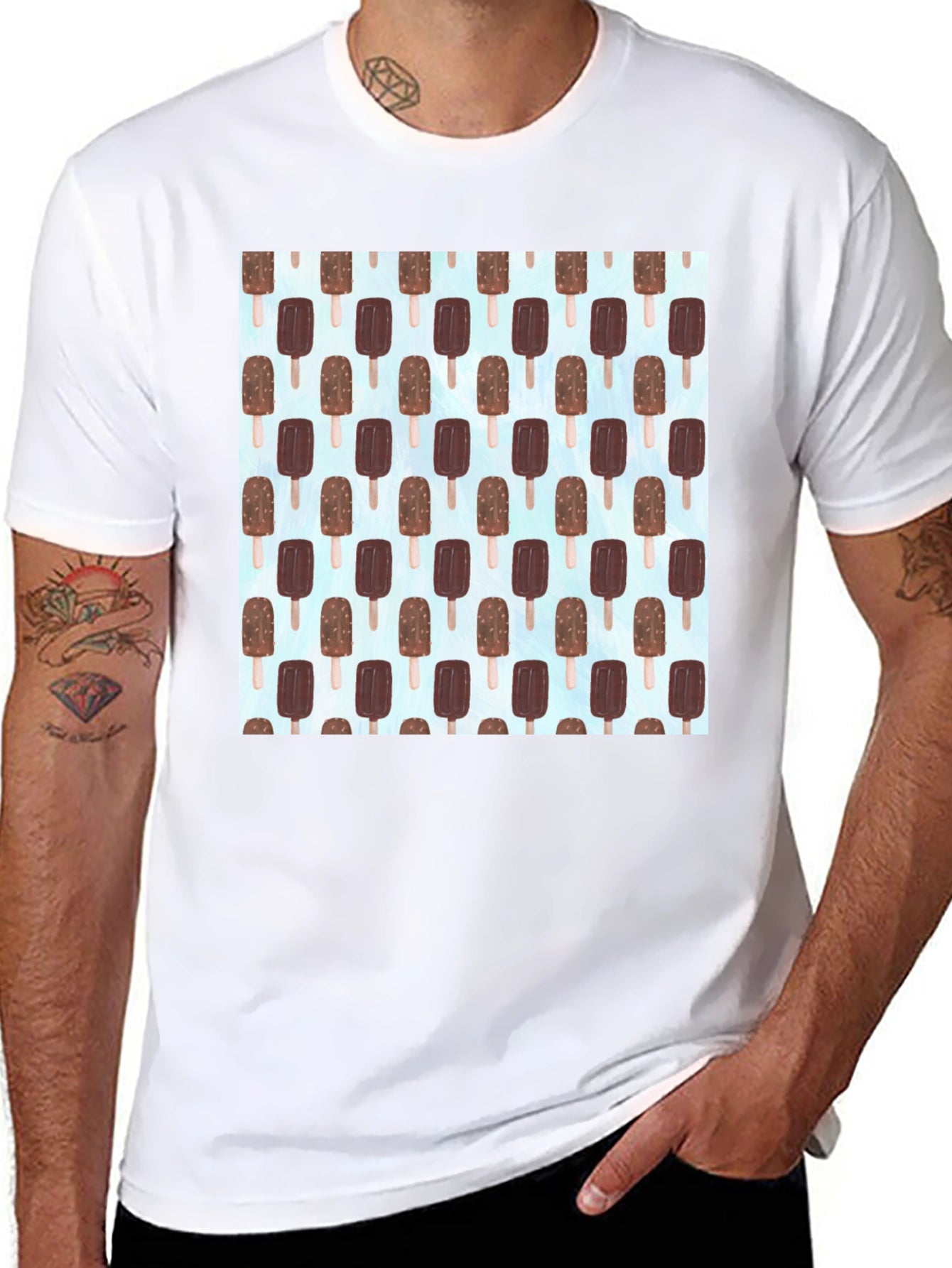 Ice Cream Pattern T-Shirt - Black