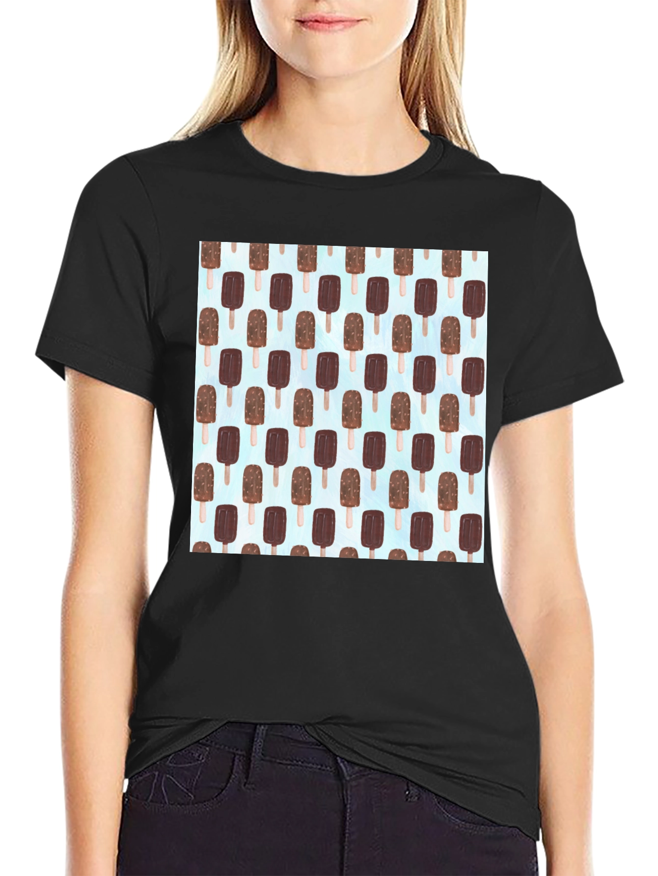 Ice Cream Pattern T-Shirt - Black
