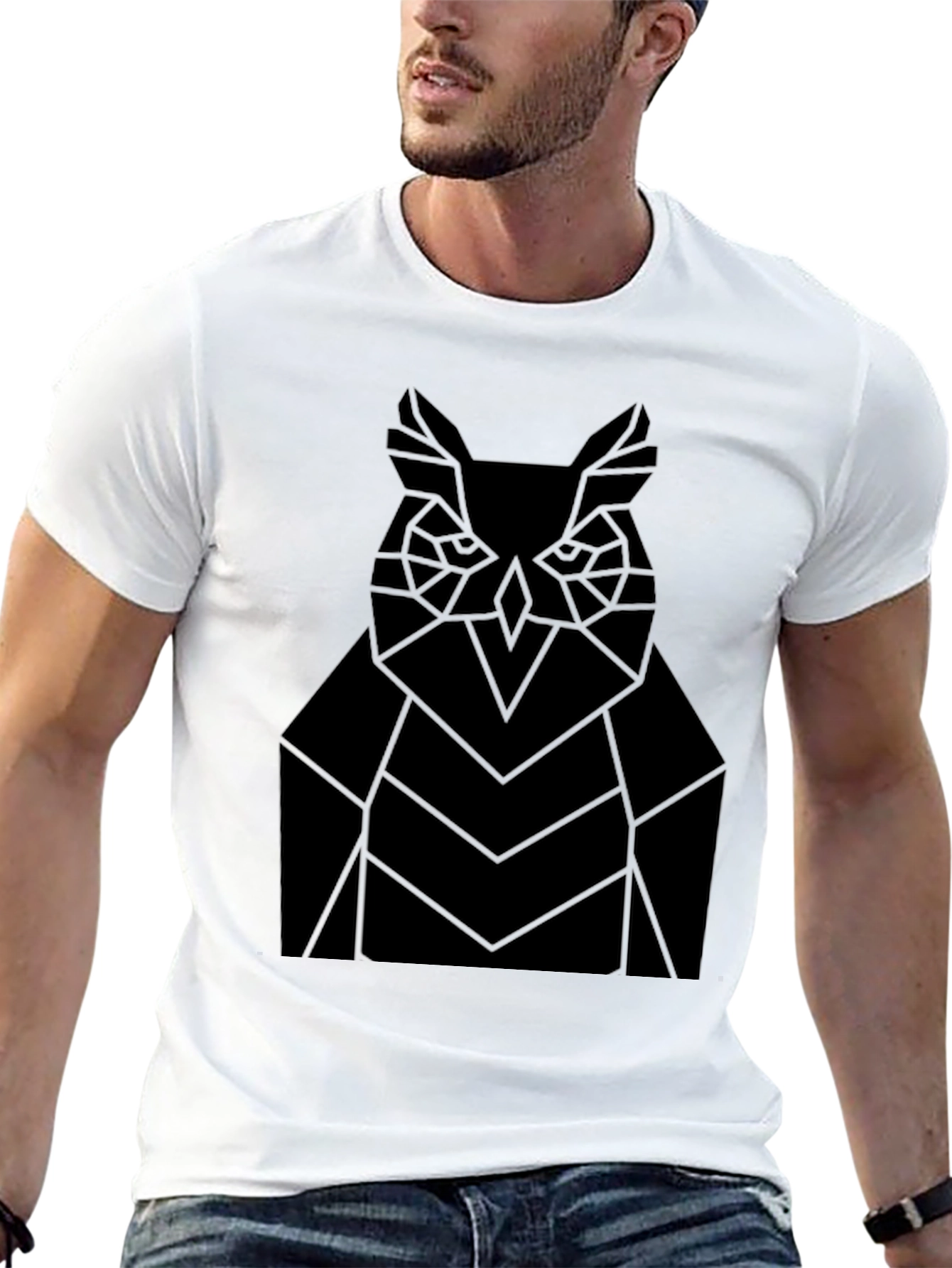 Geometric Owl Graphic Black T-Shirt
