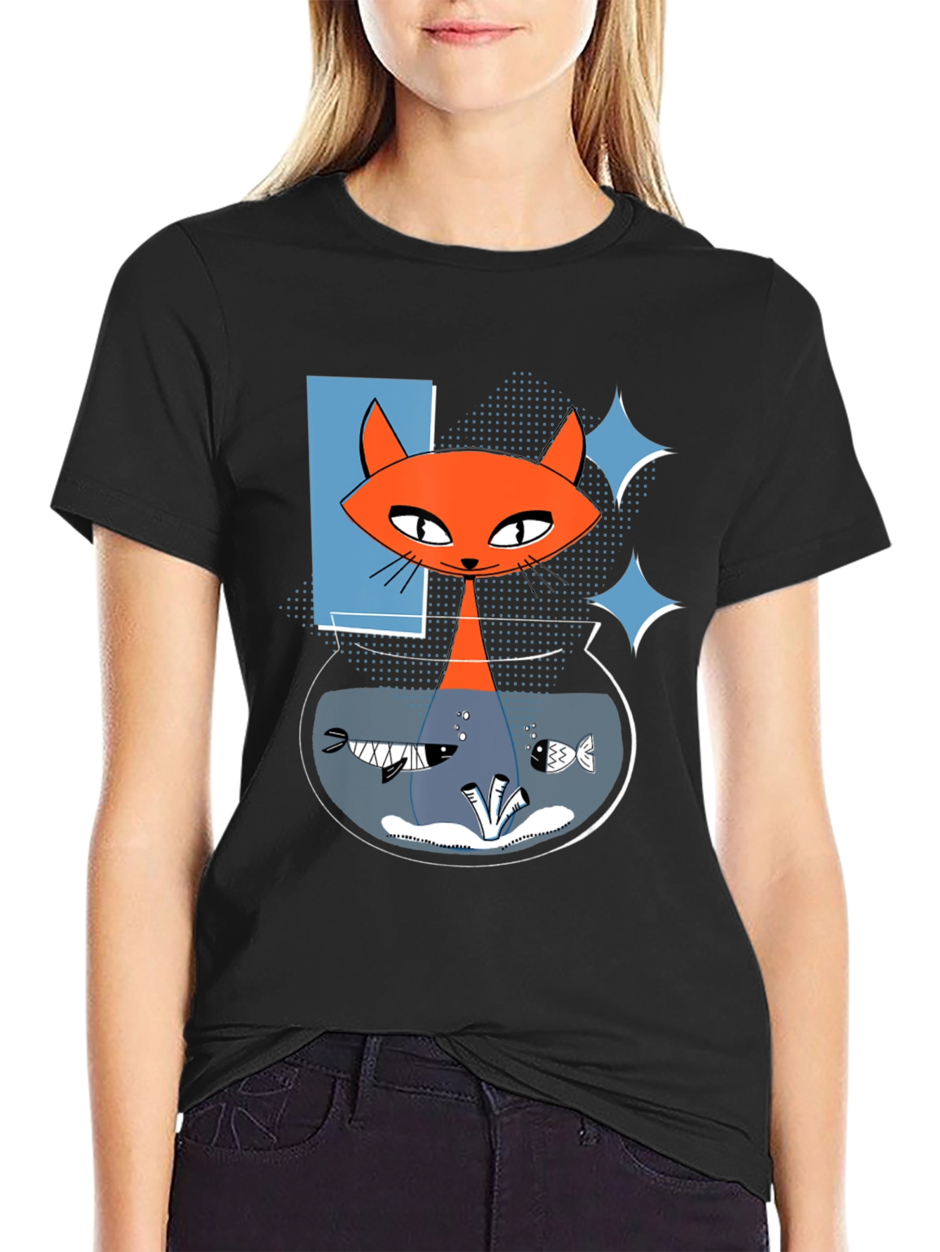 Retro Cat Fish Bowl Graphic Tee