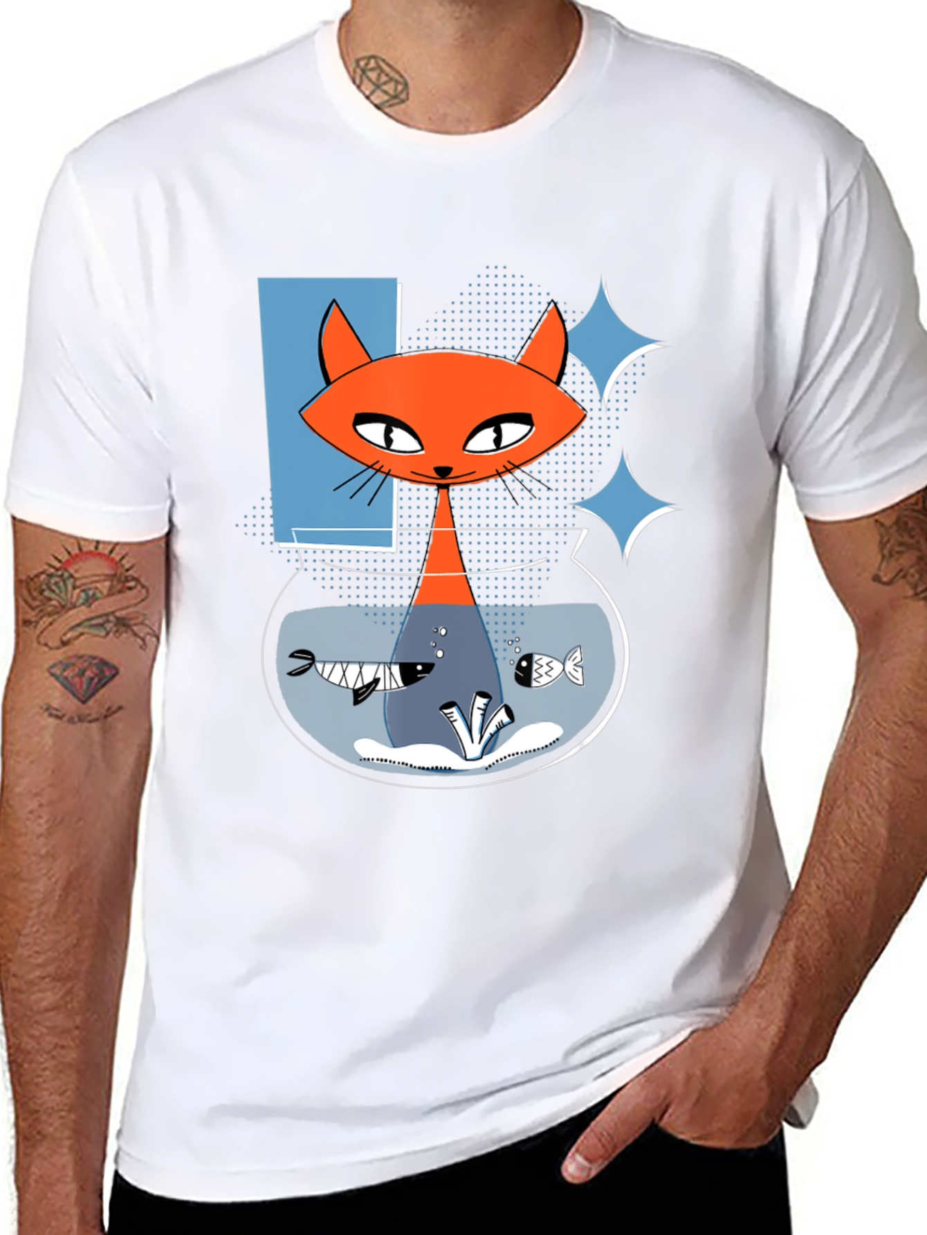 Retro Cat Fish Bowl Graphic Tee