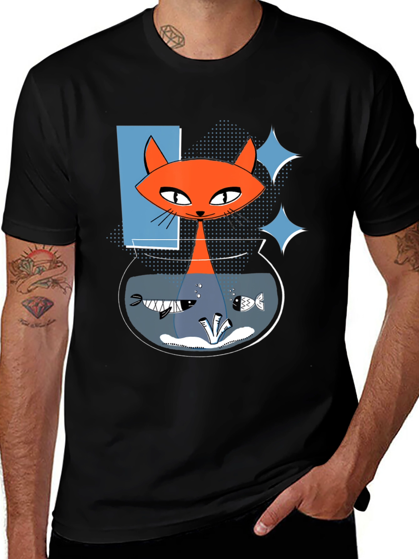 Retro Cat Fish Bowl Graphic Tee