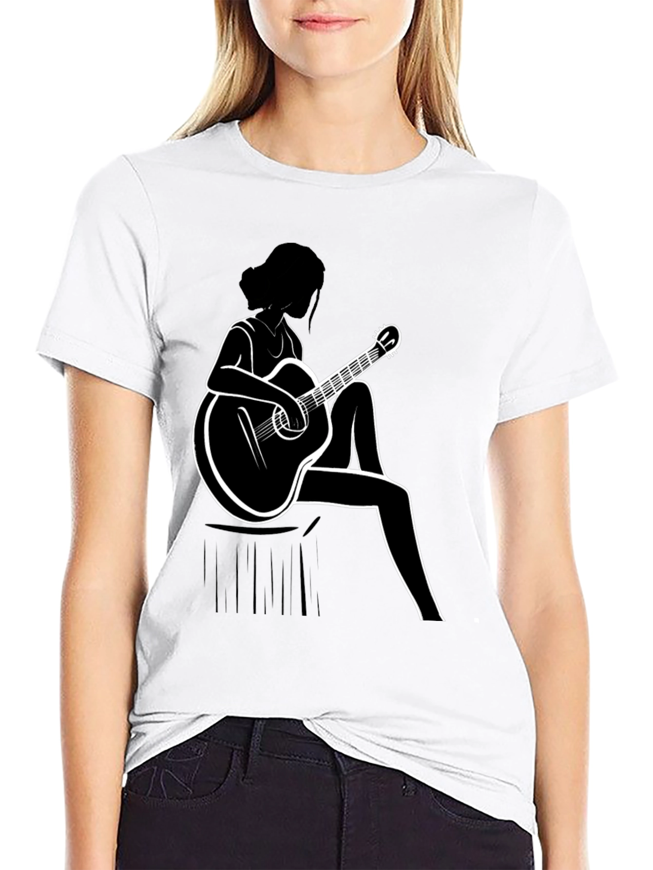 Guitar Girl Graphic T-Shirt - Black