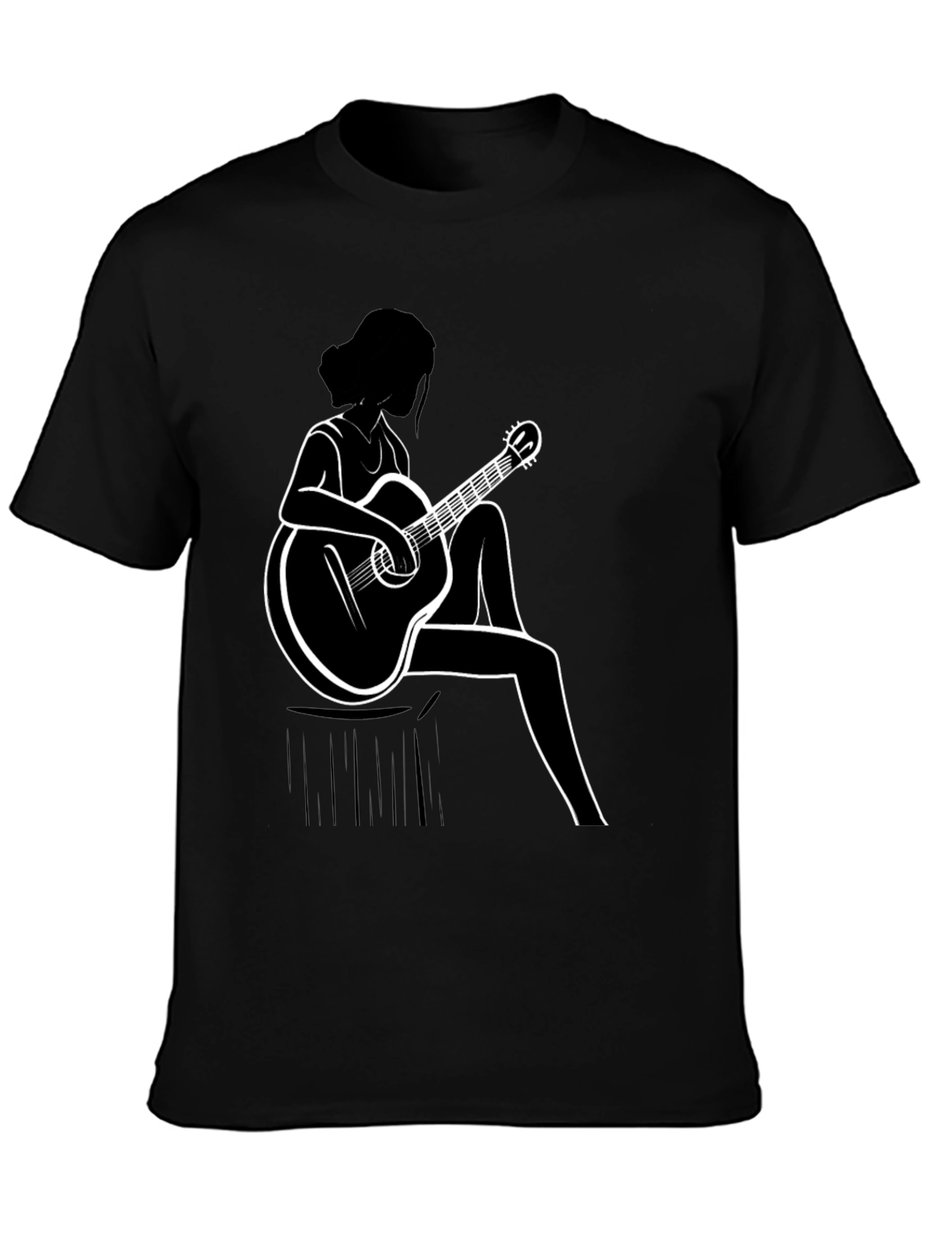 Guitar Girl Graphic T-Shirt - Black