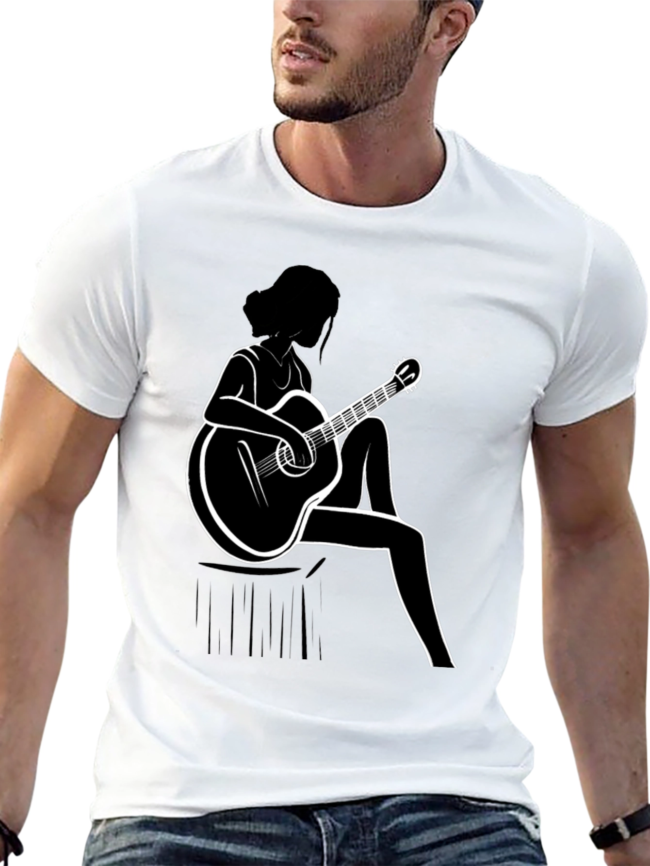 Guitar Girl Graphic T-Shirt - Black