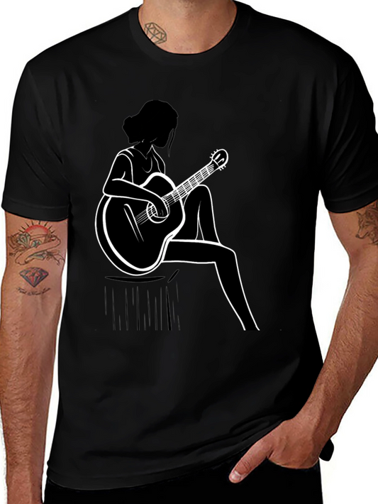 Guitar Girl Graphic T-Shirt - Black