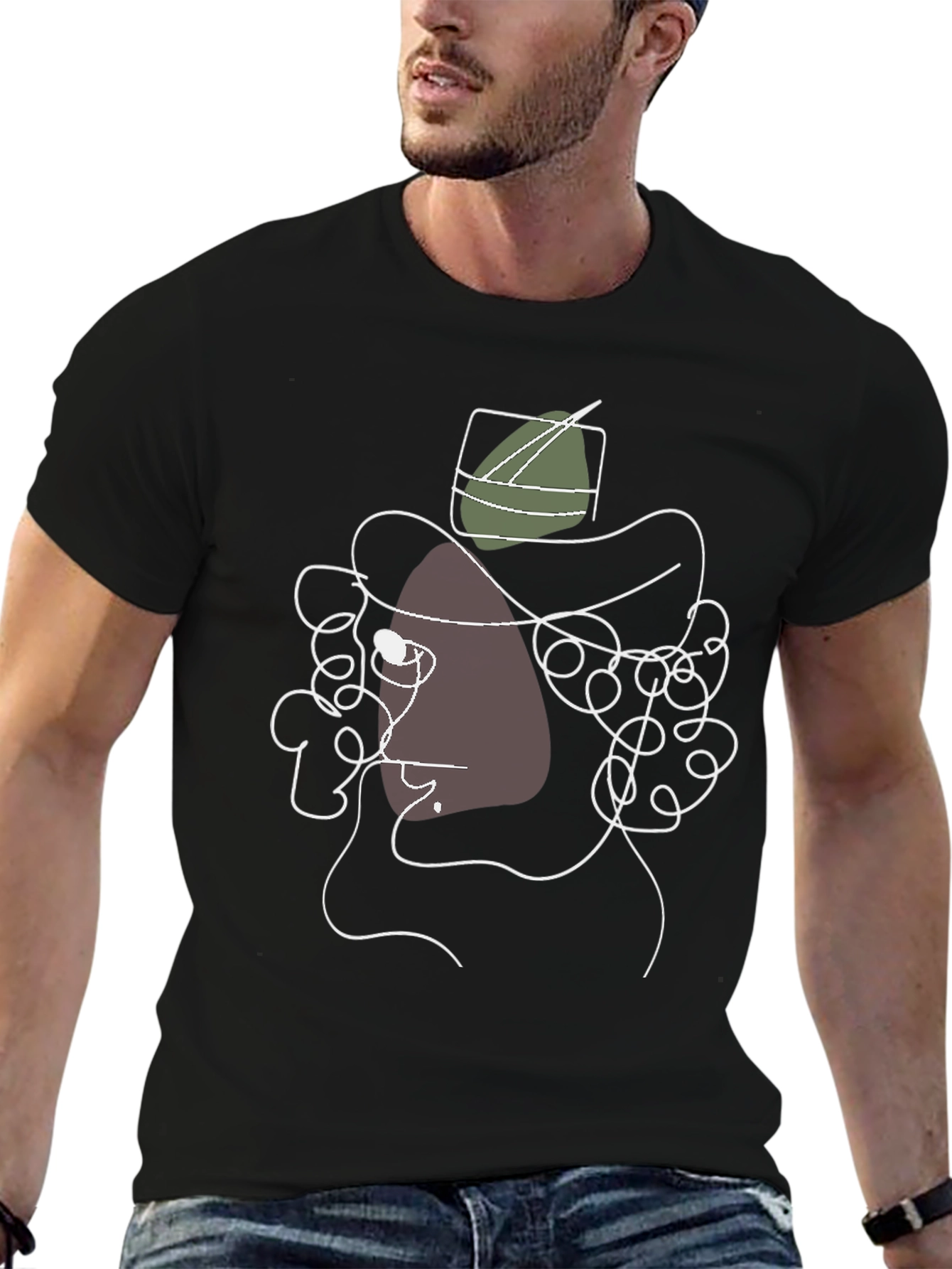 Abstract Hat Man Graphic Tee - Stylish Black T-Shirt