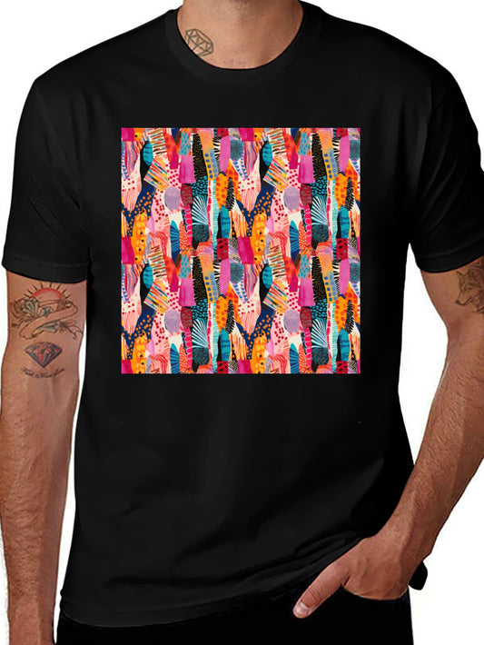 Colorful Abstract Pattern Black T-Shirt