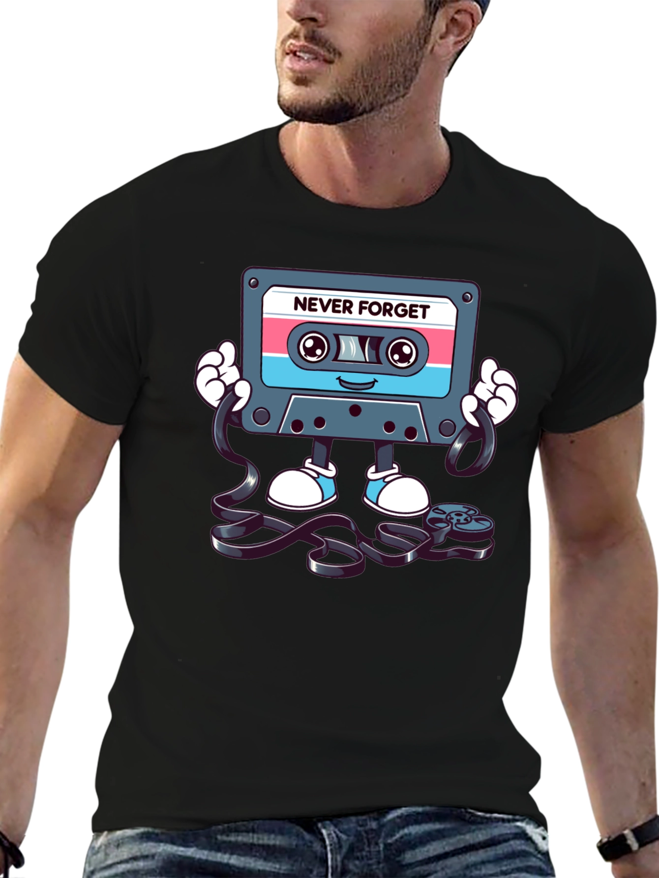 Never Forget Retro Cassette Tape Graphic T-Shirt
