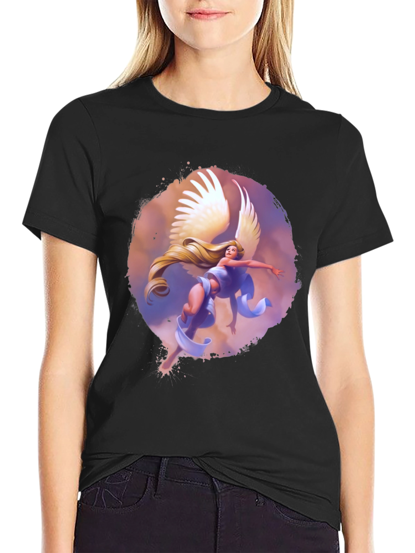 Winged Angel Graphic Print Black Tee