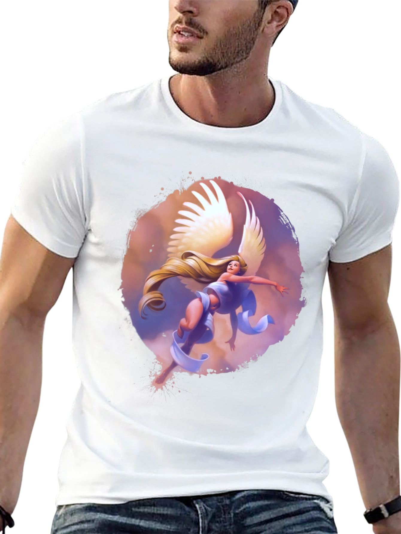 Winged Angel Graphic Print Black Tee