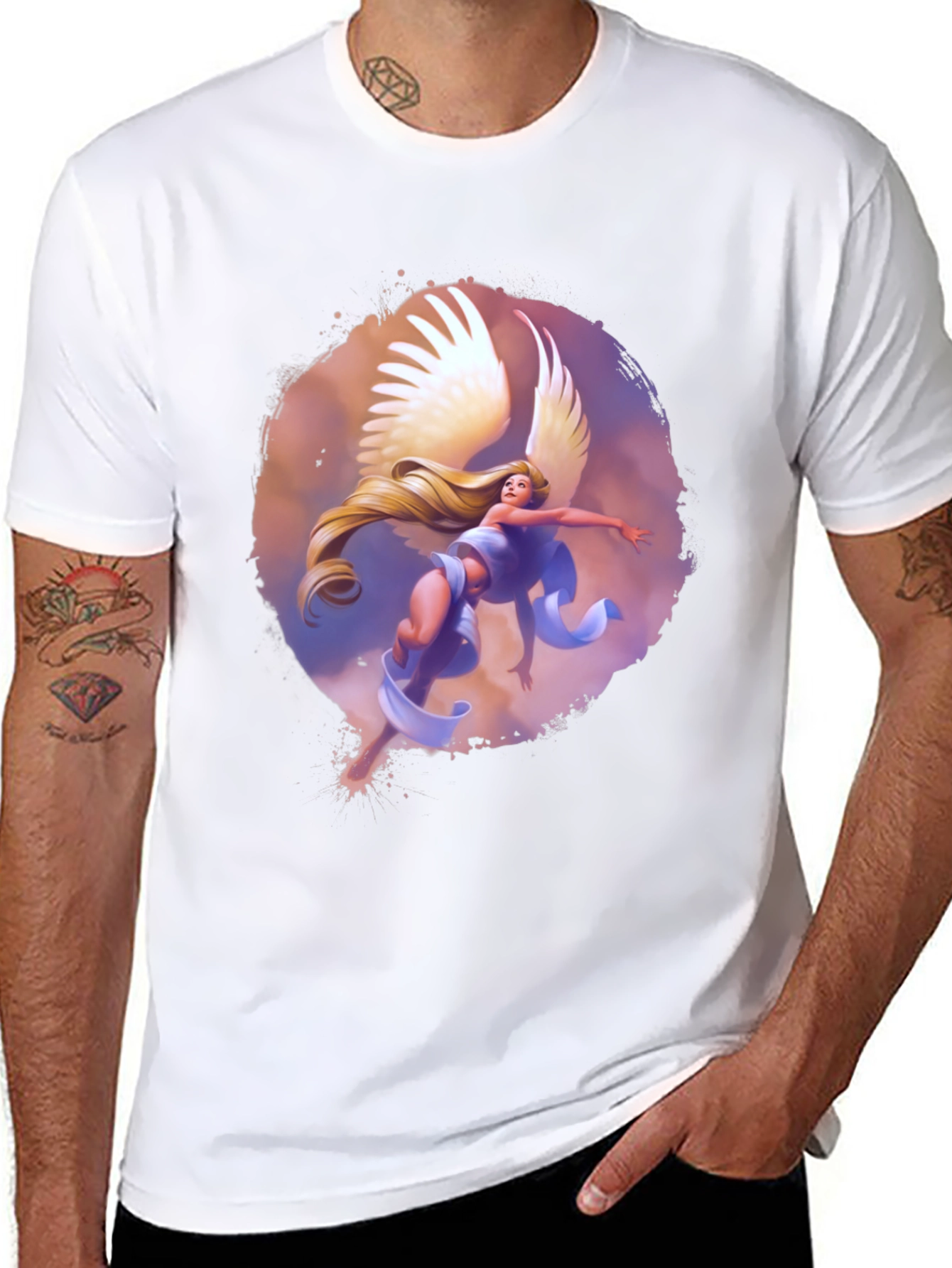 Winged Angel Graphic Print Black Tee