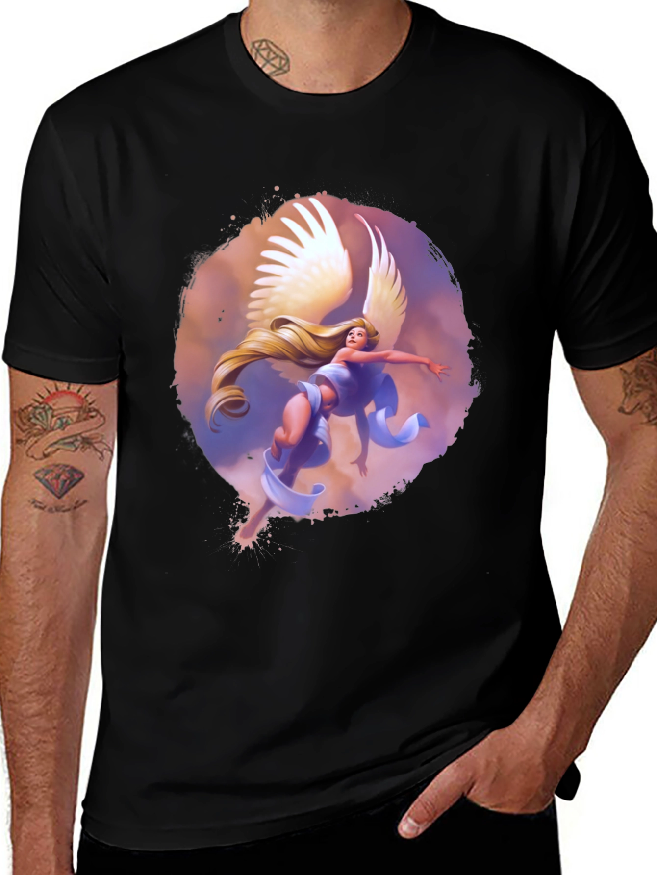 Winged Angel Graphic Print Black Tee