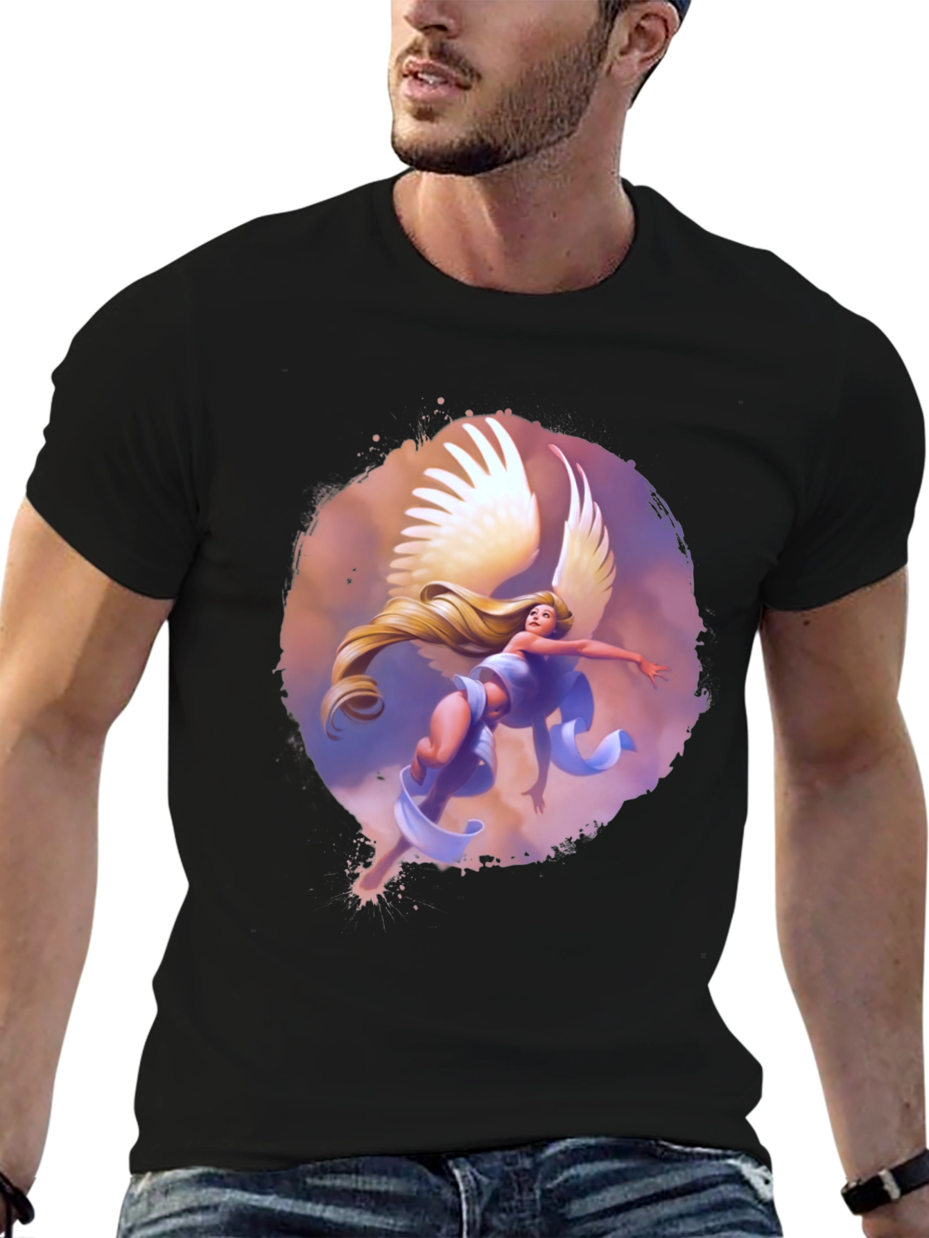 Winged Angel Graphic Print Black Tee