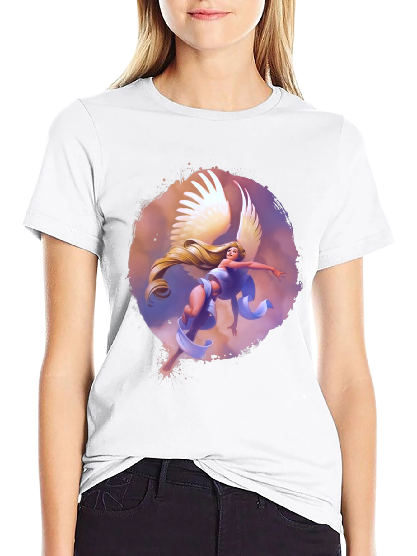 Winged Angel Graphic Print Black Tee
